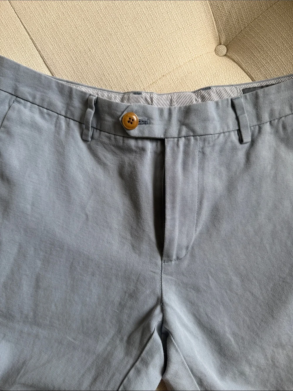 Bonobos Tailored Linen Cotton Tab Over Italian Chinos in Light Gray Blue 32 x 30